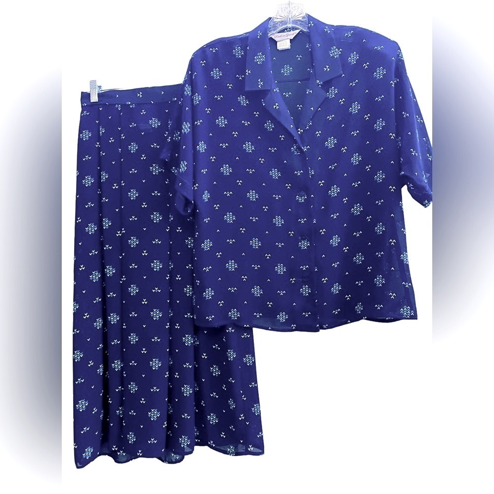 Unique Vintage Blouse & Skirt Set Size 10 Boxy Top Midi Skirt Cute 80s 90s